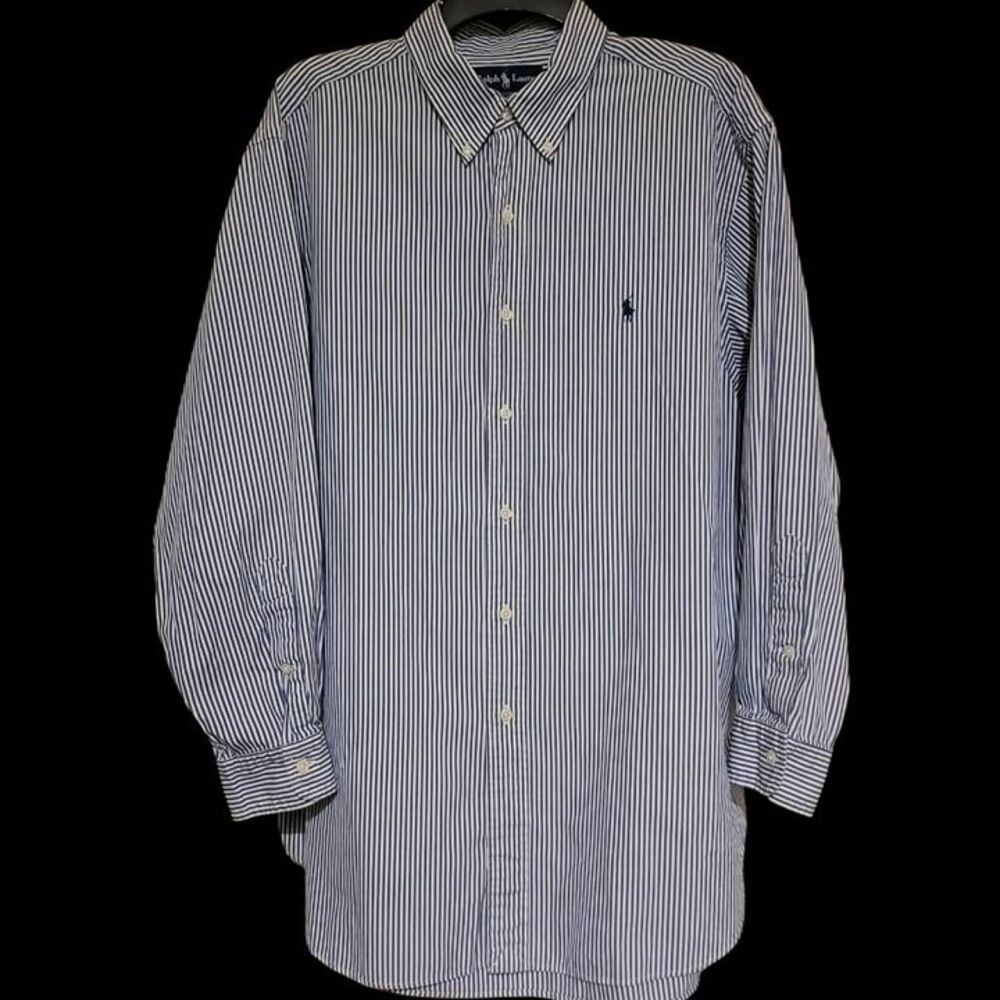 Ralph Lauren Long Slv Button, Classic Fit, Blue & White Pinstripe  17.5  32/33